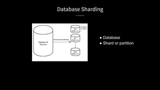 Database Sharding
● Database
● Shard or partition
 