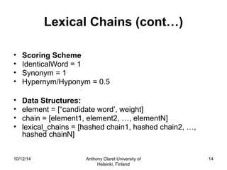 Using lexical chains for text summarization | PPT