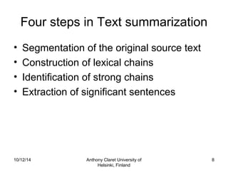 Using lexical chains for text summarization | PPT