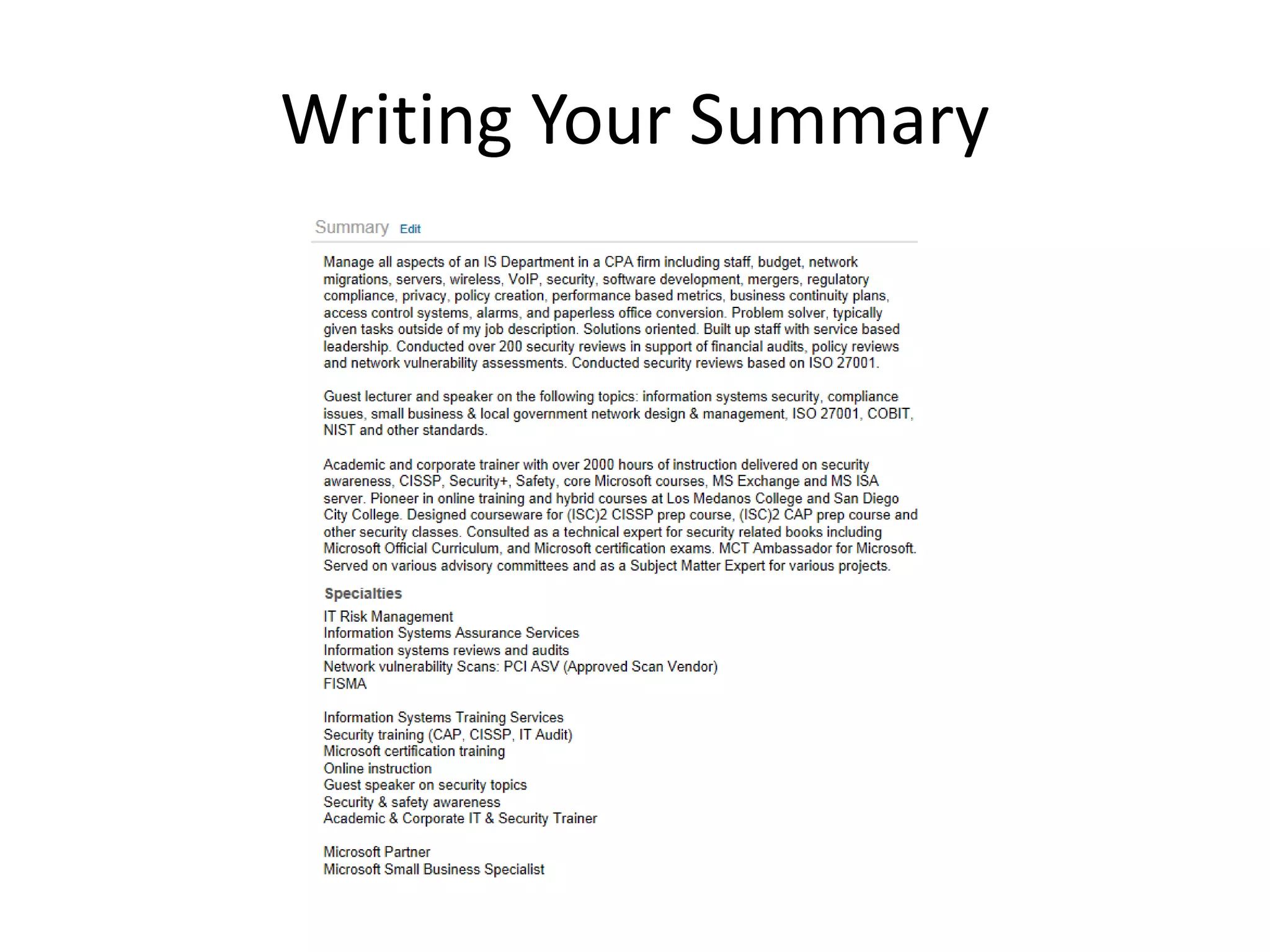 Writing Your Summary