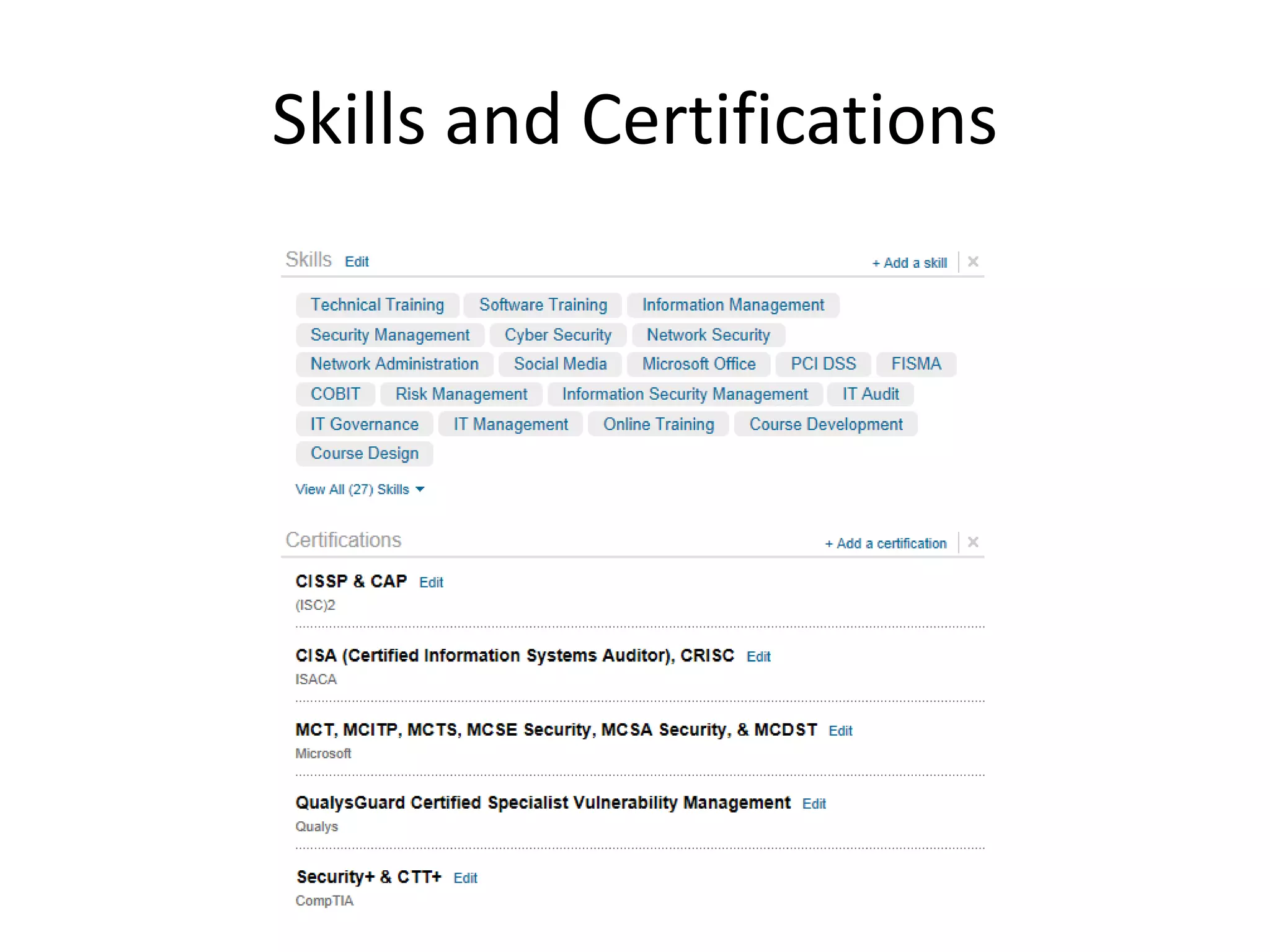 Skills and Certifications