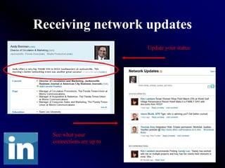 Receiving network updates
                           Update your status




   See what your
   connections are up to
 