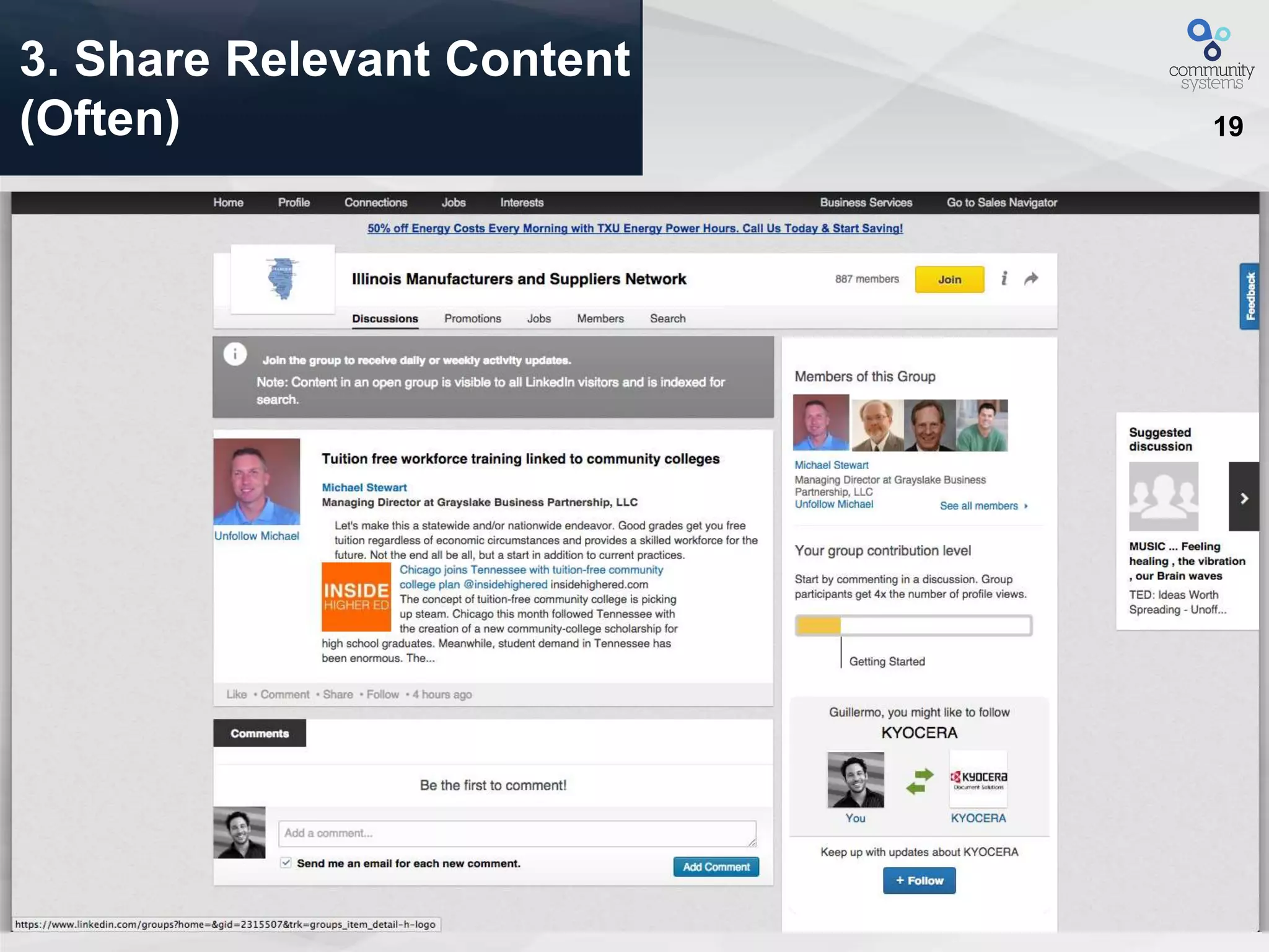 19
3. Share Relevant Content
(Often)
 