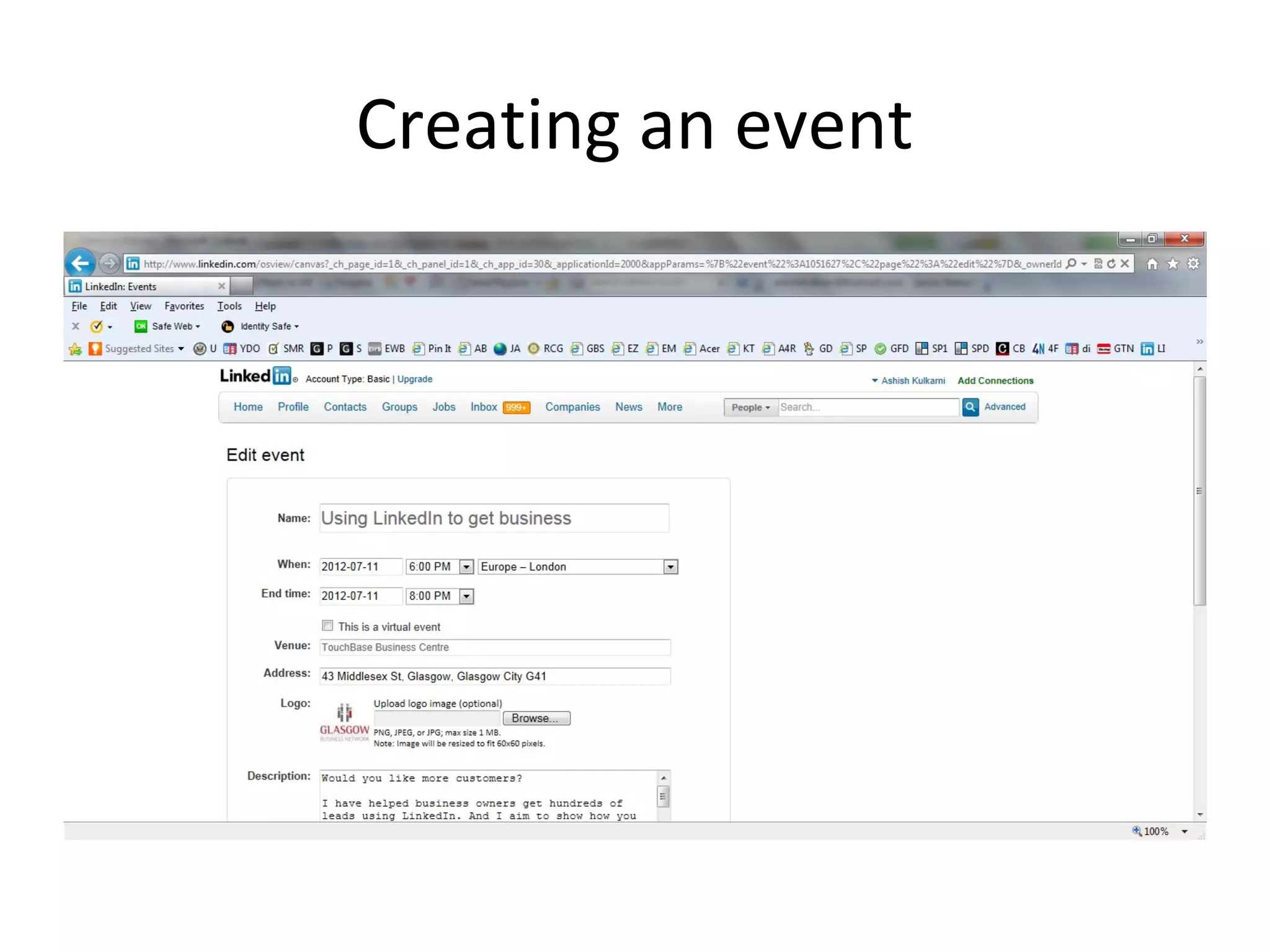 Creating an event
 