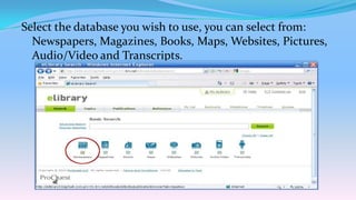 Select the database you wish to use, you can select from:
  Newspapers, Magazines, Books, Maps, Websites, Pictures,
  Audio/Video and Transcripts.
 