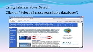 Using InfoTrac PowerSearch:
Click on “Select all cross searchable databases”.
 