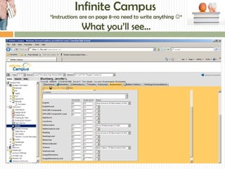 Infinite Campus
*Instructions are on page 8-no need to write anything *
             What you’ll see…
 