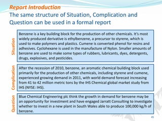 Situation

Benzene is a key building block for the production of other chemicals. It’s most
widely produced derivative is ...