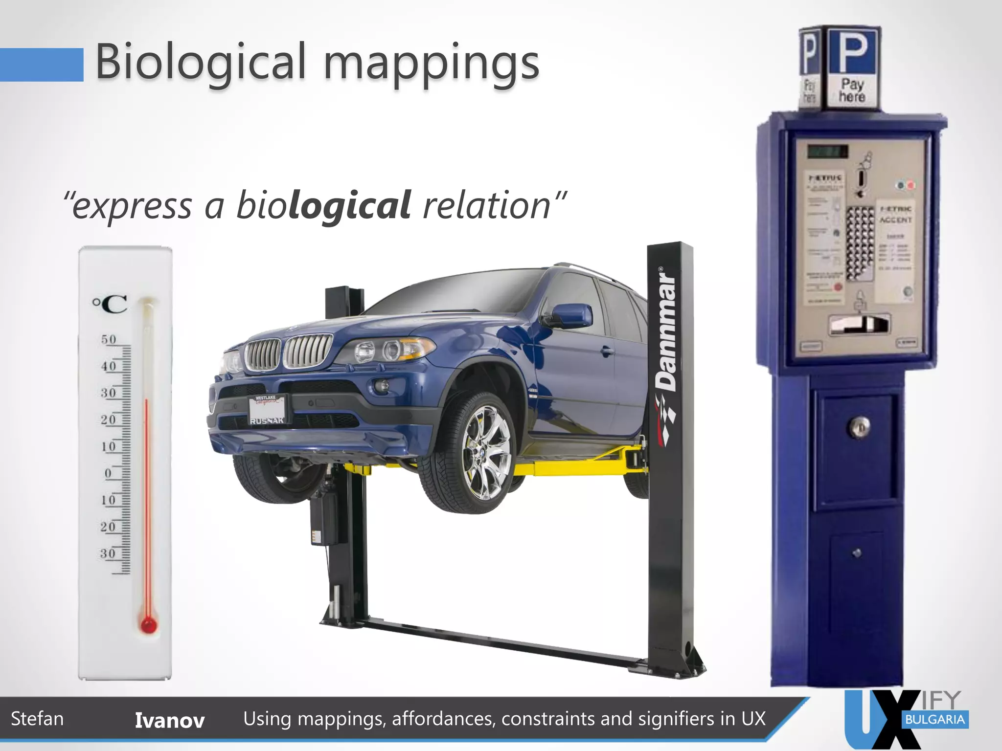 Biological mappings
“express a biological relation”
Stefan Ivanov Using mappings, affordances, constraints and signifiers in UX
 