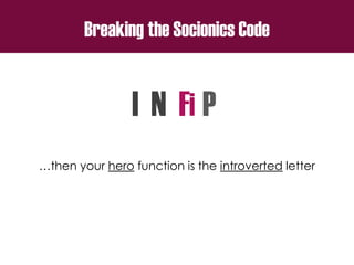 Breaking the Socionics Code
I N F P
…then your hero function is the introverted letter
i
 