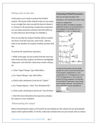 Using microsoft excel for weibull analysis | PDF