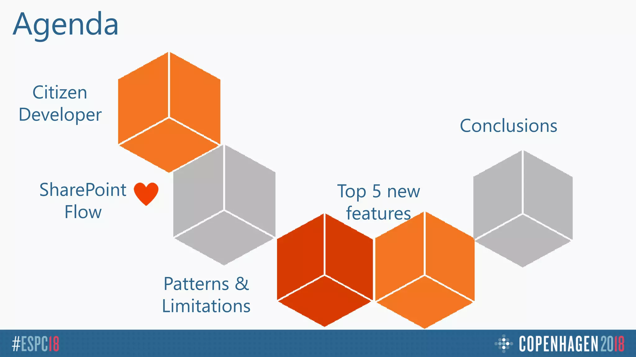 Conclusions
Top 5 new
features
Patterns &
Limitations
Citizen
Developer
Agenda
SharePoint
Flow
 