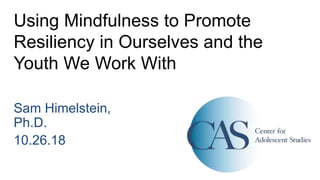 Using Mindfulness to Promote
Resiliency in Ourselves and the
Youth We Work With
Sam Himelstein,
Ph.D.
10.26.18
 