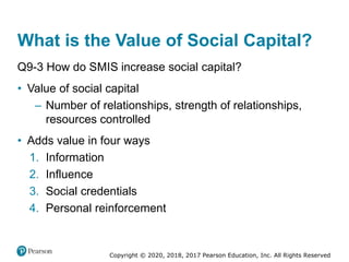 Copyright © 2020, 2018, 2017 Pearson Education, Inc. All Rights Reserved
What is the Value of Social Capital?
Q9-3 How do ...