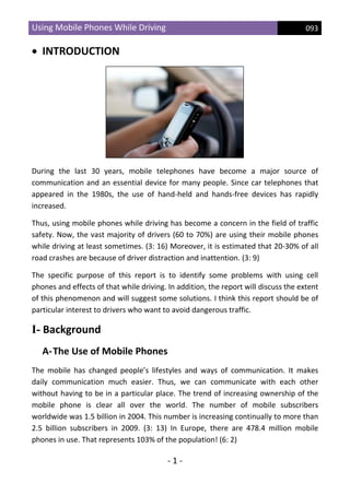 Using mobile phones while driving effects & solutions | PDF