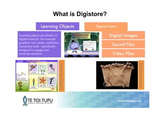 What is Digistore?
                     Digitised Items	





  Learning Objects




                                                         Digitised items
                                          www.tetoitupu.org
 