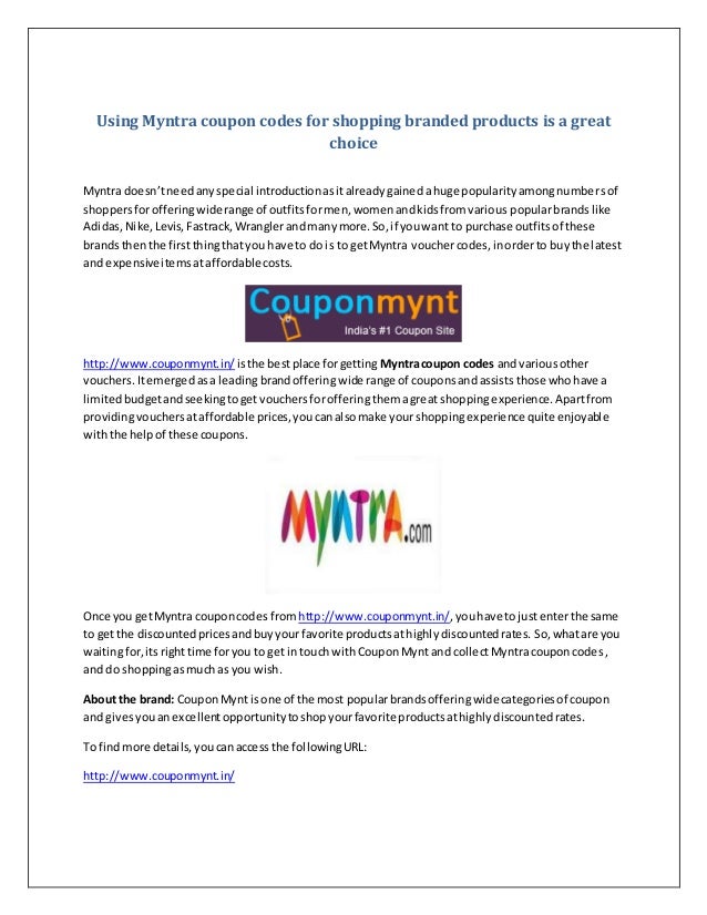 Using Myntra Coupon Codes for Shopping Branded Products is a Great Ch…