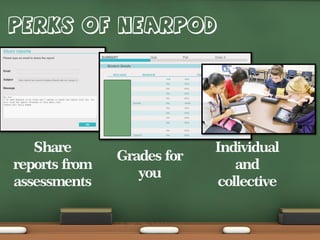 Share
reports from
assessments

Grades for
you

Individual
and
collective

 
