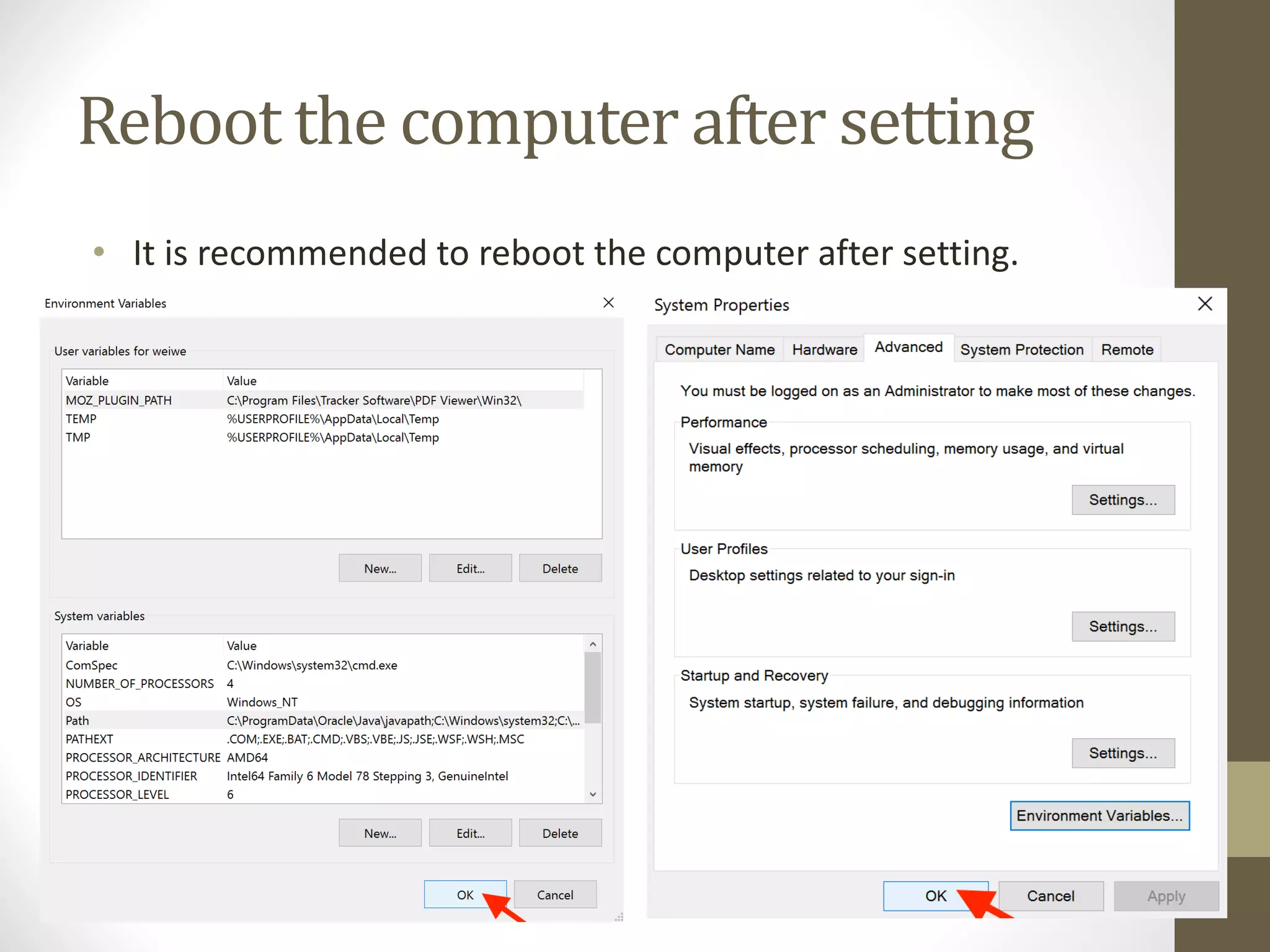 Reboot	the	computer	after	setting • It	is	recommended	to	reboot	the	computer	after	setting. 