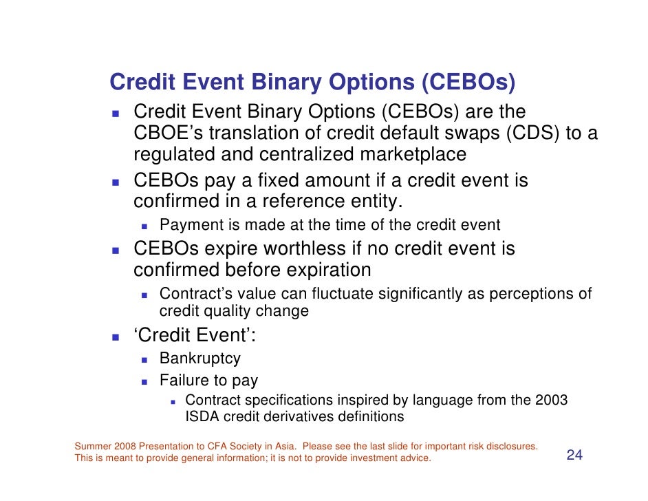 Credit event binary options cebos