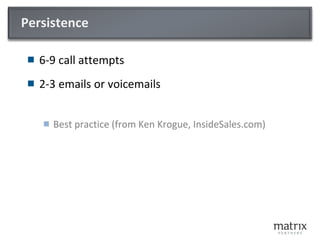 For each stage, measure Quantity and Conversion Rate
Connection
Attempt:
Call or email
Connect Conversation
Meeting
or Demo
Quantity over time
Conversion Rate (%)
 