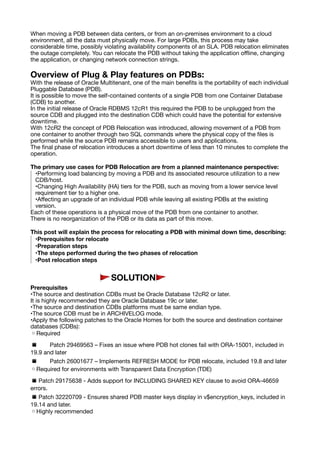 Using PDB Relocation to Move a Single PDB to Another Existing CDB | PDF
