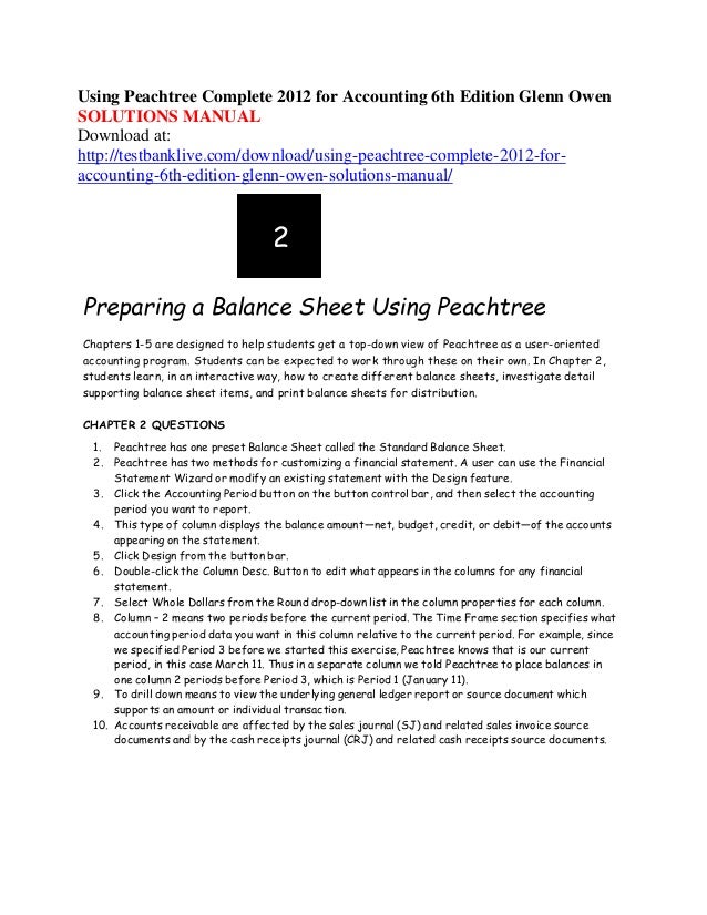 using peachtree complete 2012 for accounting 6th edition glenn owen s