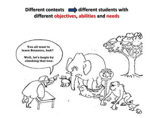 Different contexts different students with
different objectives, abilities and needs
 