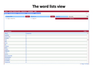 The word lists view
 