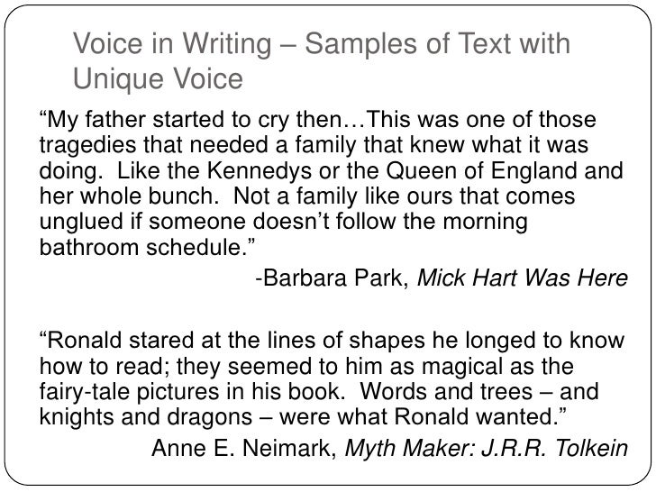 using voice in an essay In rhetoric and literary studies, voice is the distinctive style or manner of expression of an author or narrator as discussed below, voice is one of the most elusive yet important qualities in a piece of writing voice is usually the key element in effective writing, says teacher and . using voice in an essay In rhetoric and literary studies, voice is the distinctive style or manner of expression of an author or narrator as discussed below, voice is one of the most elusive yet important qualities in a piece of writing voice is usually the key element in effective writing, says teacher and .