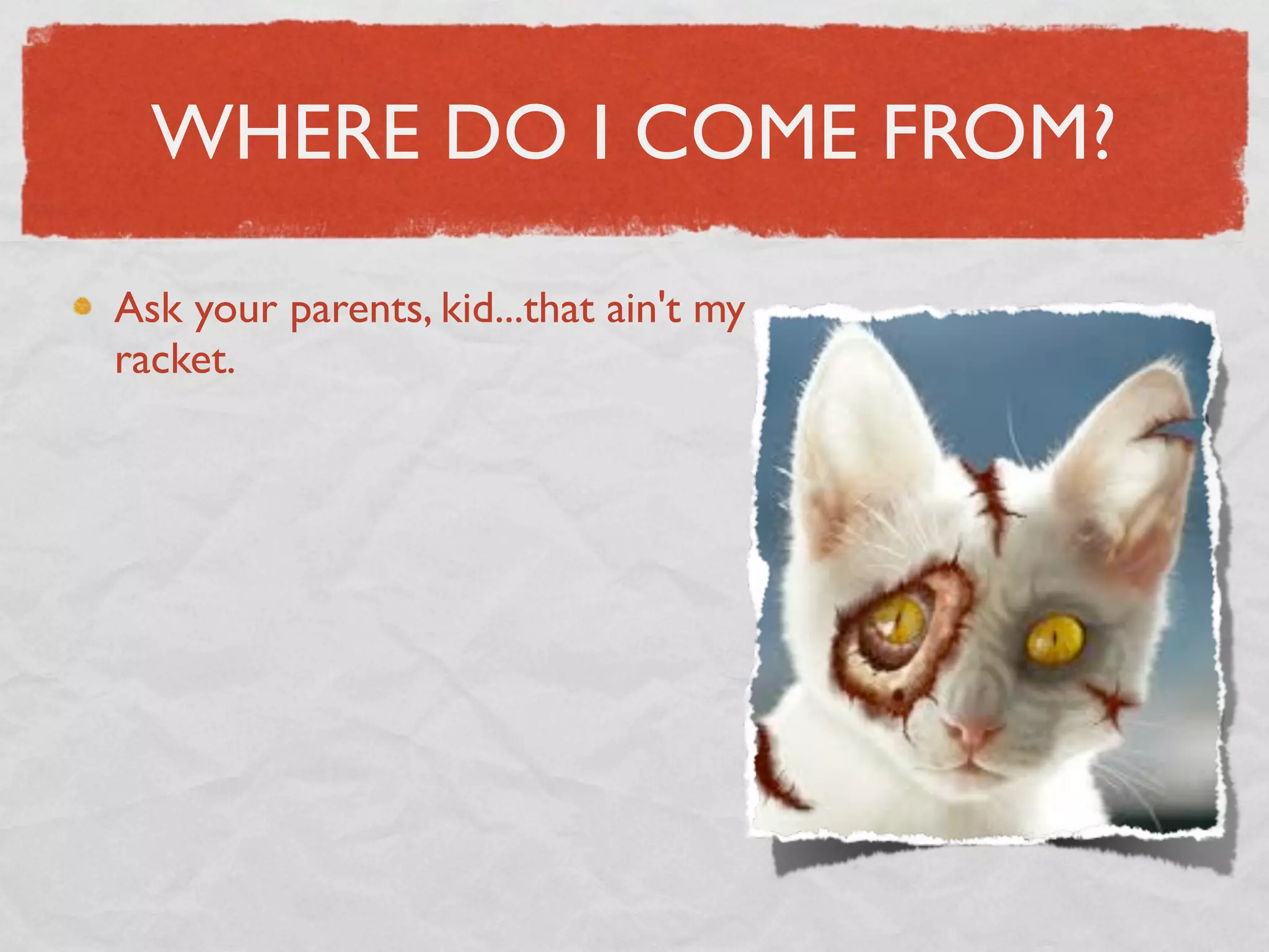 WHERE DO I COME FROM?

Ask your parents, kid...that ain't my
racket.
 