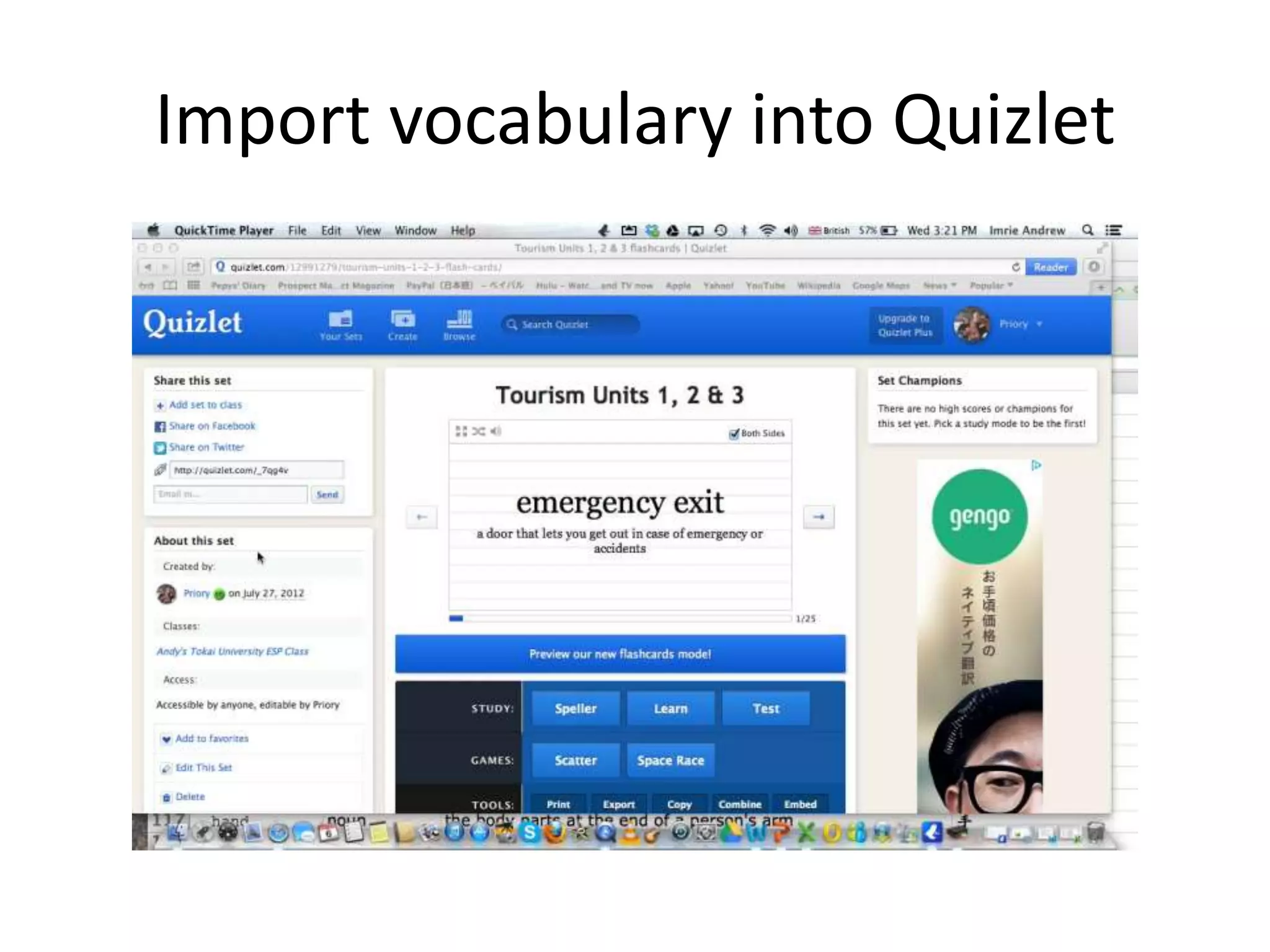 Import vocabulary into Quizlet
 