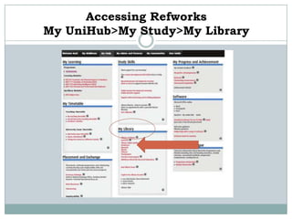 Accessing Refworks
My UniHub>My Study>My Library
 