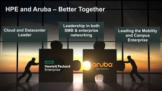 Cloud and Datacenter
Leader
Leadership in both
SMB & enterprise
networking
Leading the Mobility
and Campus
Enterprise
HPE and Aruba – Better Together
 