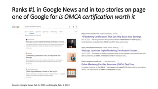 Ranks #1 in Google News and in top stories on page
one of Google for is OMCA certification worth it
Sources: Google News, ...