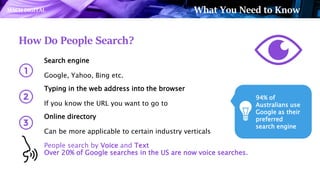 How Do People Search?
Search engine
Google, Yahoo, Bing etc.
Typing in the web address into the browser
If you know the UR...