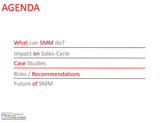 AGENDAWhat can SMM do?Impact onSales-CycleCase StudiesRisks /RecommendationsFutureof SMM
