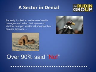 A Sector in Denial
13
Recently, I polled an audience of wealth
managers and asked their opinion on
whether next-gen wealth...