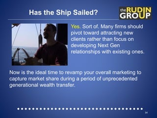 Has the Ship Sailed?
Yes. Sort of. Many firms should
pivot toward attracting new
clients rather than focus on
developing N...