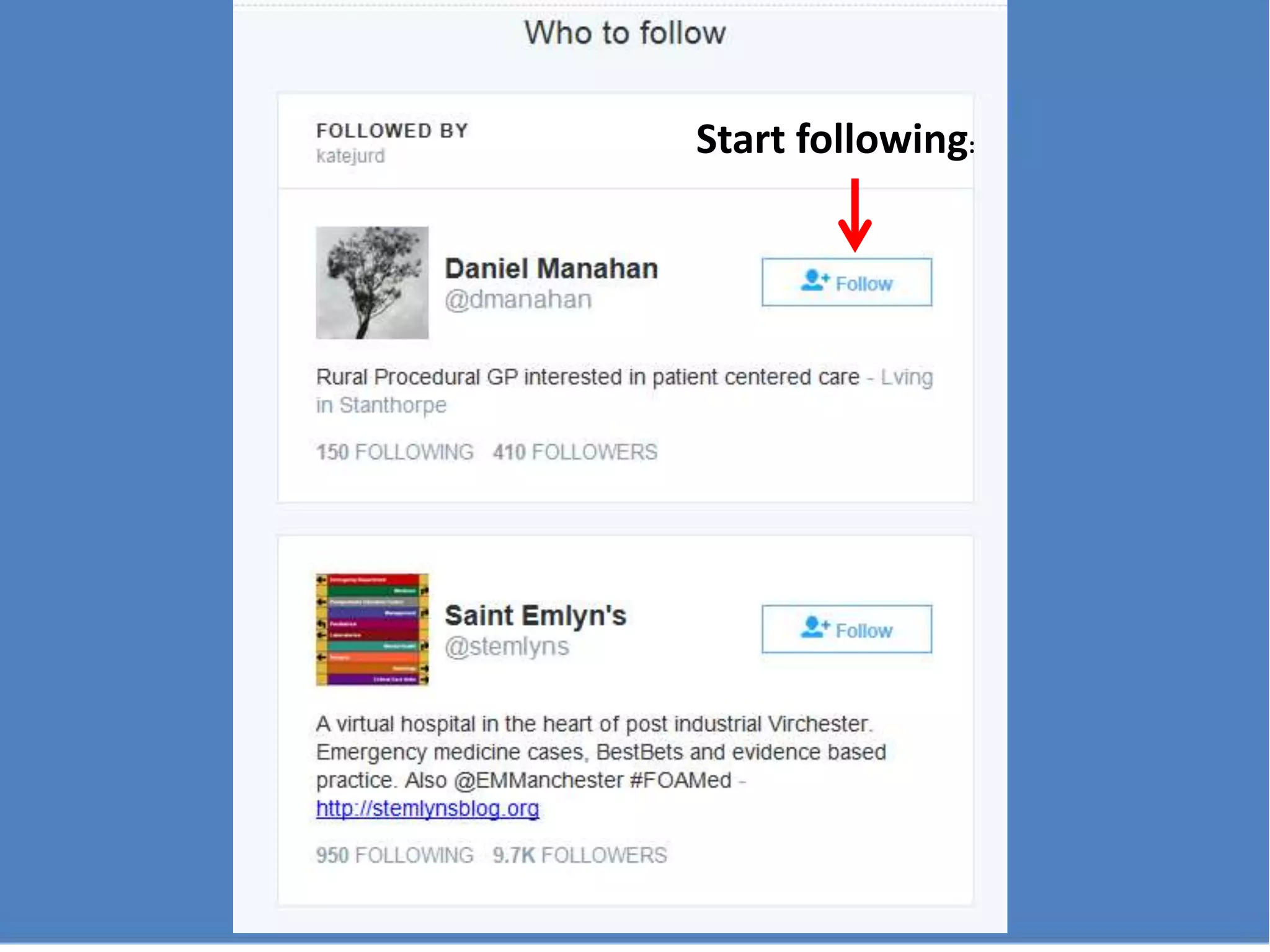 Look for people/organisations to follow with similar interest
 