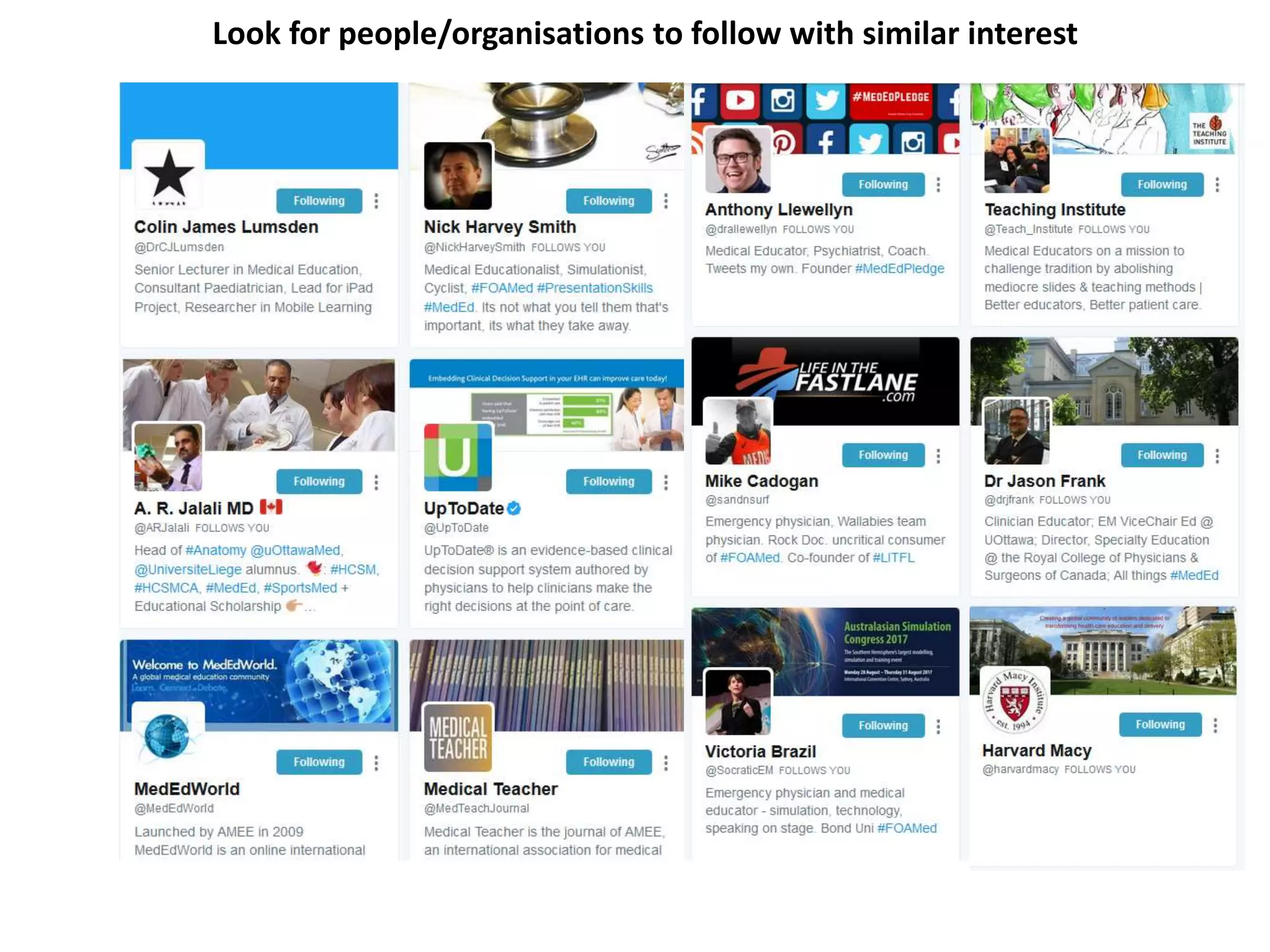 Educators and organisations to follow
 