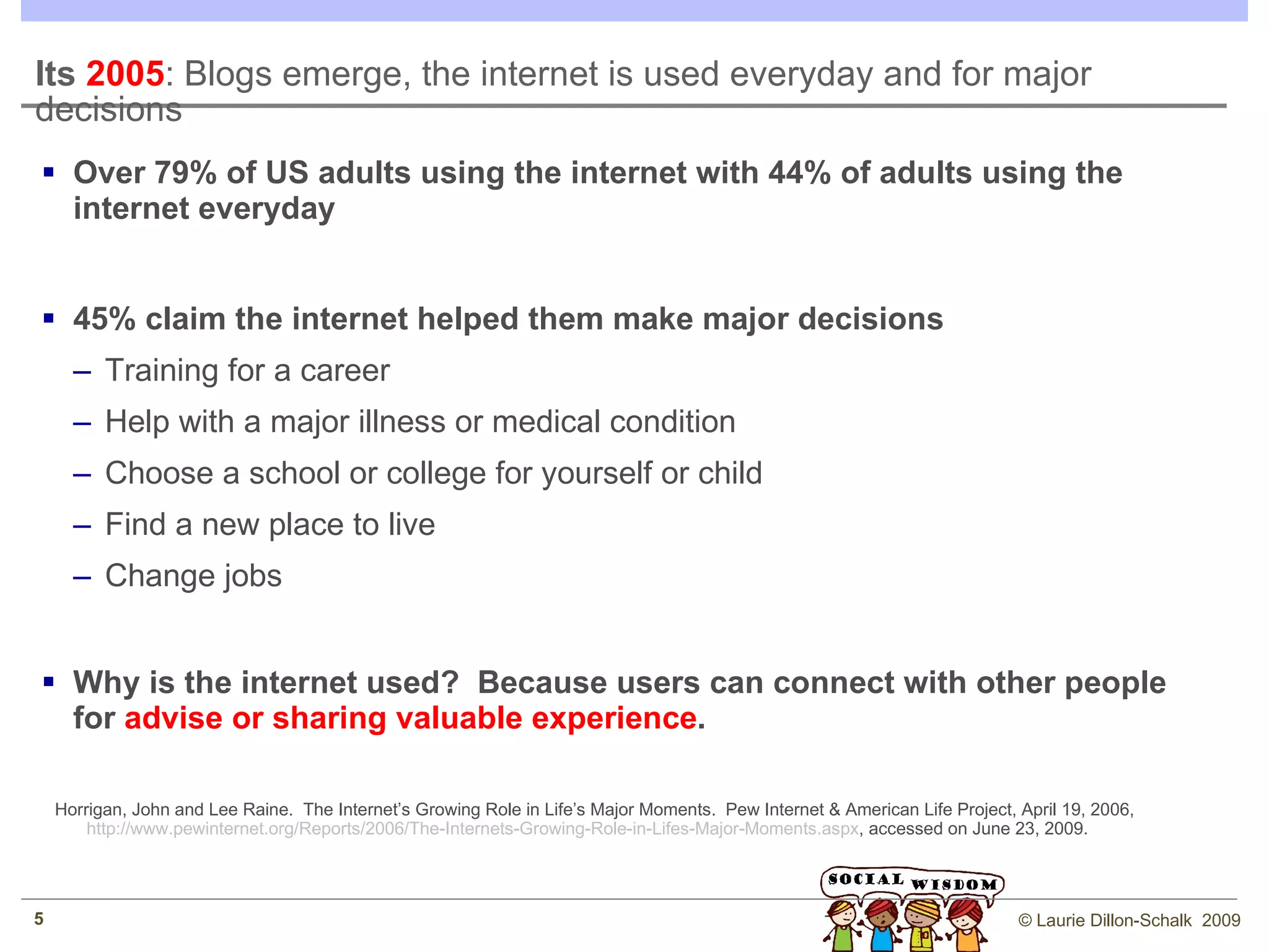 Social Networking refers to the sites that allow easy connection between people.  Other people around the world Other co-workers around the world Other co-workers in your country Co-Workers Friends Aaron Kim, formerly IBM,  Social Tagging and Folksonomy Summit June 14-15, 2006 Southbury, CT You Jim Mary Your manager Jim’s manager Susan John Helen Roberto Akira Chris Peter Frequent e-mails Infrequent e-mails Social Media 