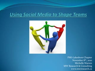 Using Social Media to Shape Teams PMI-Lakeshore Chapter November 8th, 2010 Michelle Warren MW Research & Consulting www.mwresearch.ca 