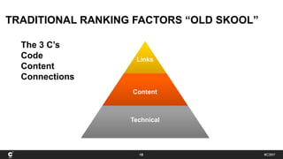 #C3NY
TRADITIONAL RANKING FACTORS “OLD SKOOL”
15
Technical
Content
Links
The 3 C’s
Code
Content
Connections
 