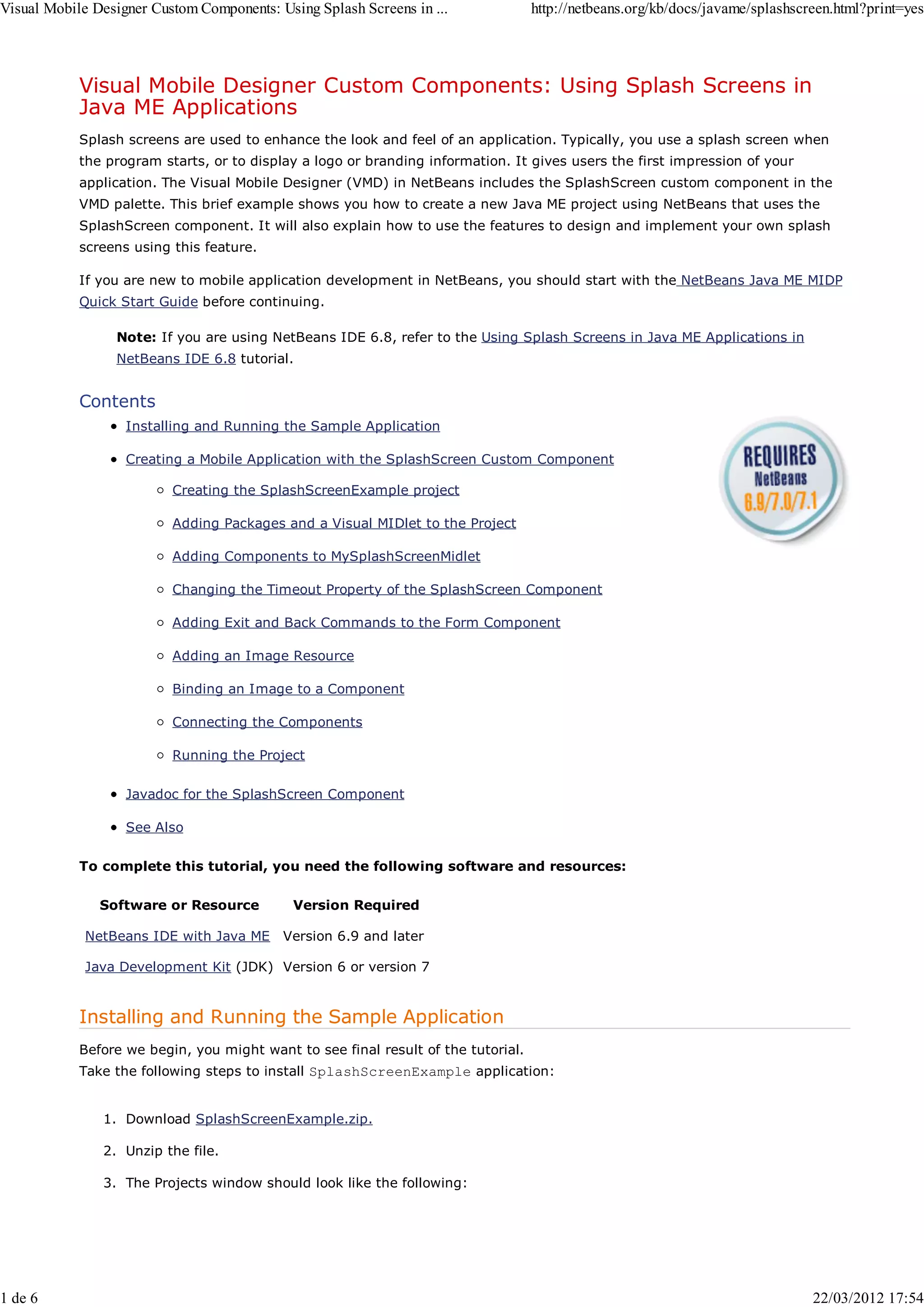 Using splash screens in java me applications | PDF