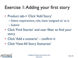 Typical questions to ask of a requirementWhat do the nouns and verbs actually mean?What features are being described here?What outcomes do these features provide?What scenarios (normal, extreme, edge and exceptional) should they cope with?Are all outcomes predictable from the text?Are all outcomes unambiguous?Is anything (definitions, features, scenarios or outcomes) missing?Intelligent Testing, Improvement and AssuranceSlide 38DefinitionFeatureOutcomeScenariosPredictionAmbiguityMissing