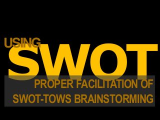 PROPER FACILITATION OF
SWOT-TOWS BRAINSTORMING
USING
 