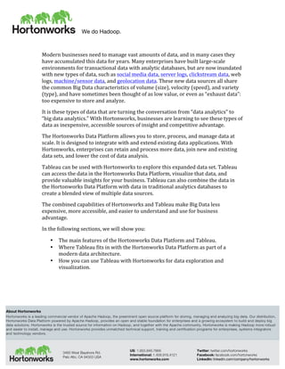 Using Tableau with Hortonworks Data Platform | PDF