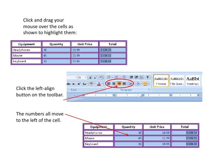 Using tables in Microsoft Word