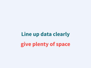 Line up data clearly
give plenty of space
 